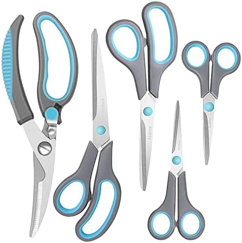 Premium Kitchen Scissors Set, Kitchen Shears, Food-Grade Stainless Steel Blades, Ergonomic Rubber Handle, Include 1 Poultry Shears and 4 All Purpose Scissors, 9.1”/9.6"/8.5"/6.4"/5.4"