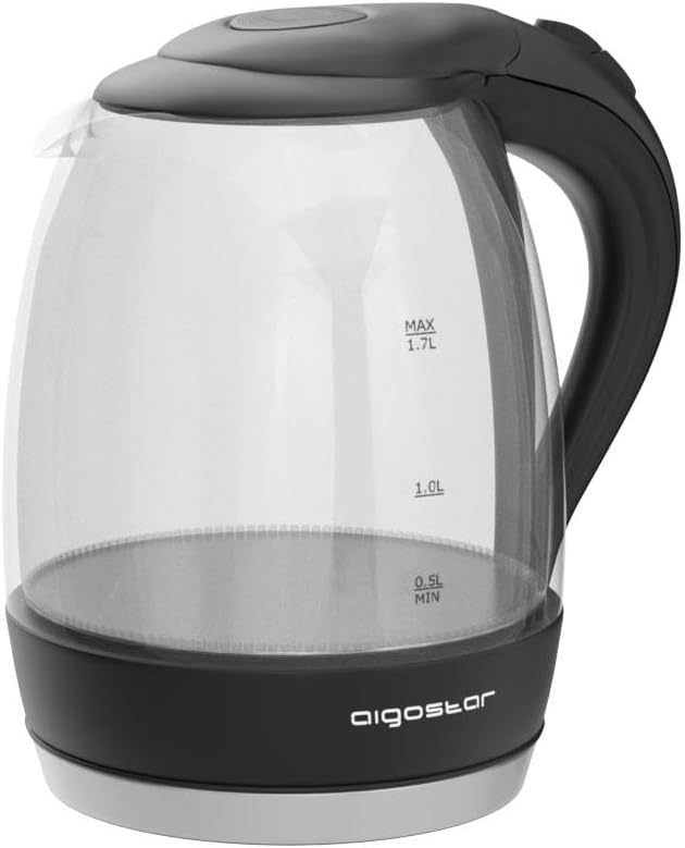Aigostar Electric Kettle, 1500W Cordless Electric Tea and Hot Water Kettle with Filter, LED Illuminated, High Borosilicate Glass, No BPA, Auto Shutoff, Boil-Dry Protection, 360° Base, 1.7 Liter