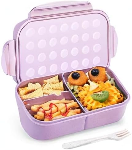 MISS BIG Lunch Box Kids, Leak Proof Lunch Containers, Mom’s Choice No BPAs and No Chemical Dyes Bento Box for Kids,Microwave and Dishwasher Safe Lunch Box (Purple M)