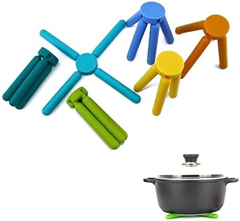 3/Pack Foldable Silicone Trivets, FENGCHEN Folding Trivets, Non-Slip Collapsible Cross Compact Design Expandable Silicone Pot Holder,Green