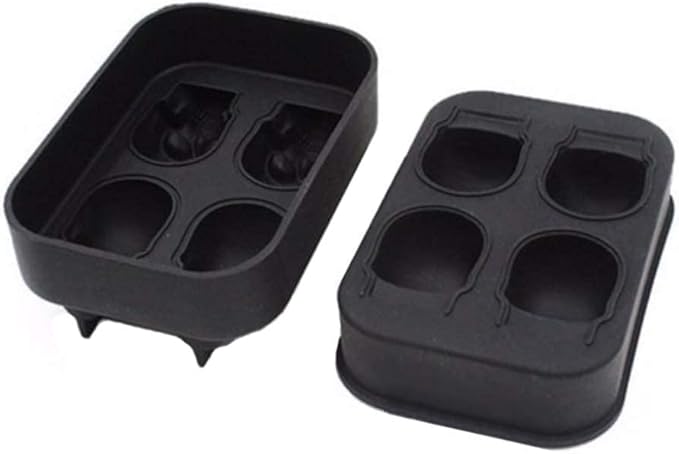 CHIYAN 3D Skull Silicone Ice Cube Mold - 2 Pack 1.9″ Easy Release Flexible Silicone Freezer Tray, Reusable Whiskey Ice Cubes Mold Skull for Party Cocktails Champagne and Drinks