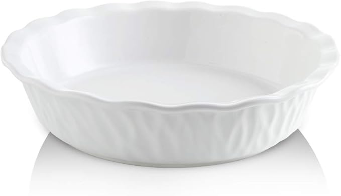 Ceramic Pie Pan, 10 Inches Pie Dish, Pie Plate for Dessert Kitchen, Round Baking Dish Pan for Dinner, Texture Series (White)