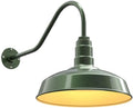 Steel Lighting Co. Gardena Barn Light | Outdoor Wall Mounted | 16" Dome | 23" Gooseneck | Farmhouse Light Made in America | Hunter Green Exterior/Brass Interior