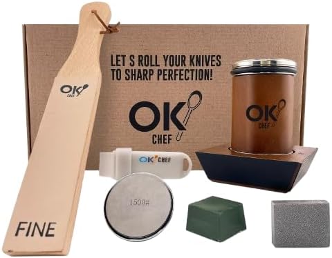 Rolling Knife Sharpener with doble side Leather Strop and 15,18, 20 & 22 Degree Angles -Knife Sharpener Kit- Roller Knife Sharpening System with Stand Holder Rust Rubber Eraser