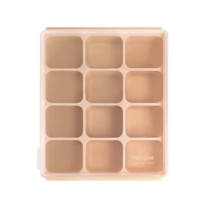 Baby Food Storage Silicone Cubes with Clip-On Lid Freezer Tray Baby Food Soups Purees Ice Safe Design Made in Korea (12cubes 1.5oz, Sand Beige Set OF2)