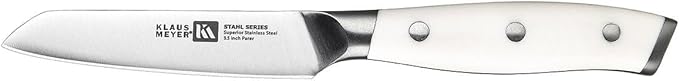 Klaus Meyer Stahl 3.5 inch Paring Knife High Carbon Exclusive German Steel Fruit Knife, Small Kitchen Knife with Ergonomic Handle (White)