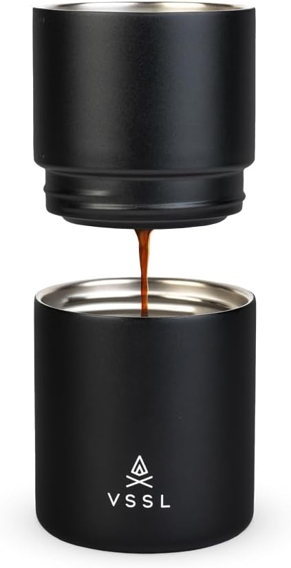 VSSL - Nest Pour Over Coffee Set | Coffee Maker for Camping | All-In-One Travel Pour Over | Transportable Dripper, 10oz Stainless Steel Travel Mug | Compact Storage & Adventure Ready | Black