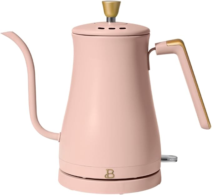 Beautiful 1L Electric Gooseneck Kettle, Precision Pour Spout, 1200W Fast Boil, Auto Shut-Off, Cordless, Stainless Steel, Tea & Coffee Maker with Ergonomic Handle, Matte Finish (Rose)