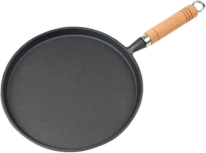 cast iron skillets rotundity Cast Iron Grill Pan with Wooden Handle Multi-purpose griddle pan steak pan (10.24-inch circular)