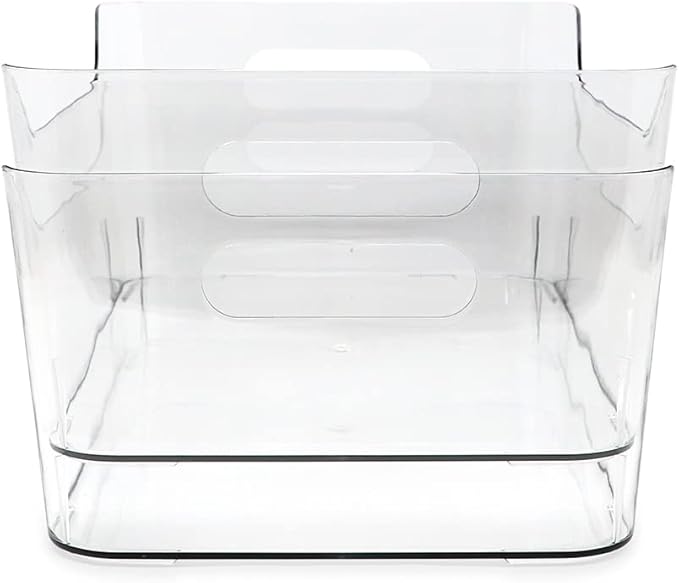 Isaac Jacobs 2-Pack Large Clear Storage Bins (13.5” x 10” x 6”) w/Handles, Plastic Box Set, Home, Office, Fridge, Freezer, Kitchen, Pantry Organization Container, BPA-Free/Food Safe (Large, 2 Pack)