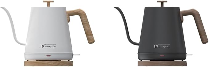 Modern Electric Gooseneck inner Stainless Steel Kettle, 1200W Quick Heating, One touch, Auto Shut off with Elegant Wood Grain design 800ML (White)