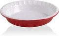 Sweejar Ceramic 10.4 Inch Pie Pan, Deep Porcelain Round Dish, Non-Stick for Pumpkin & Apple Pies, Farmhouse Design (Red)