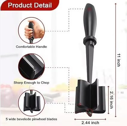 Meat Chopper, Hamburger Grinder, Premium Heat Resistant Smasher for Ground Beef, Burger Grinder Nylon Potato Mix Tool, Meat & Poultry Tenderizers, Non Stick, (Black)