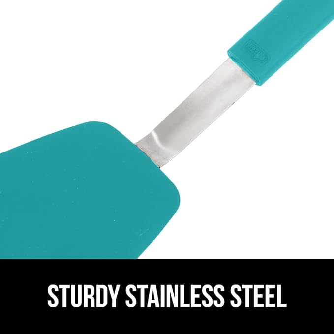 GORILLA GRIP Patented BPA-Free Non-Scratch Spatula, Heat Resistant Flexible Silicone Head for Nonstick Cooking Pans, Soft Rubber Handle, Kitchen Spatulas for Flipping Eggs, Pancakes, 11.6 in Turquoise