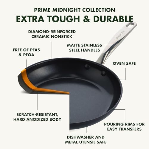 GreenPan Chatham Prime Midnight Hard Anodized Healthy Ceramic Nonstick, 10" and 12" Frying Pan Skillet Set, PFAS-Free, Dishwasher Safe, Oven Safe, Black