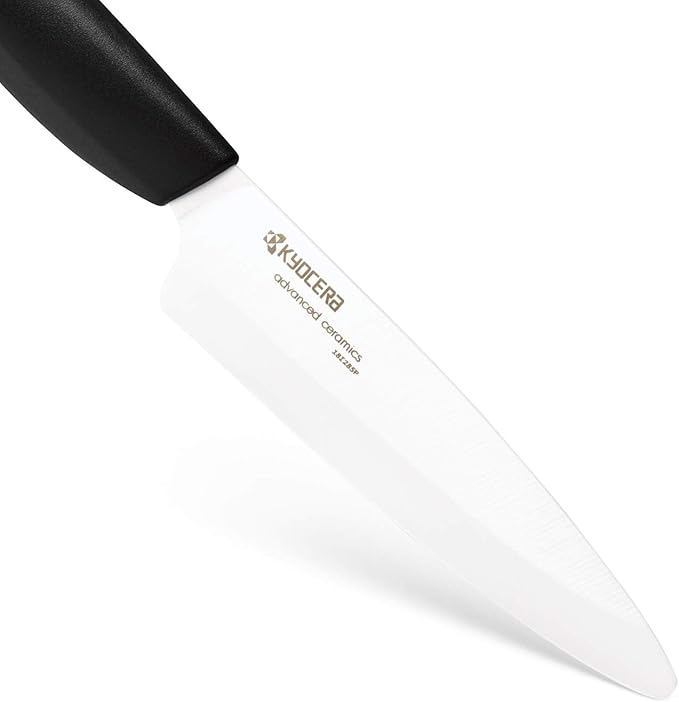 Kyocera’s Revolution 4-Piece Ceramic Knife Set: Ceramic Chef Knife For Your Cooking Needs, 7" Chef's Santoku, 5.5" Santoku, 4.5" Utility & 3" Paring Knives, Black/White