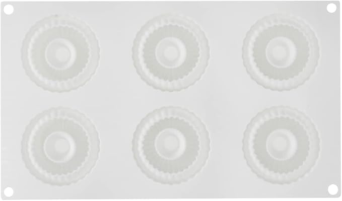 Pastry Tek 6 Cavities Donut Pan, 1 Ridge Design Donut Mold - Oven-Ready, Flexible, White Silicone Bagel Pan, Freezable, Easy Release - Restaurantware