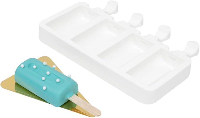 Pastry Tek 4 Cavities Popsicle Mold, 1 Cylinder Cakesicle Mold - Flexible, Freezable, White Silicone Cake Popsicle Mold, Easy Release, For Baking - Restaurantware