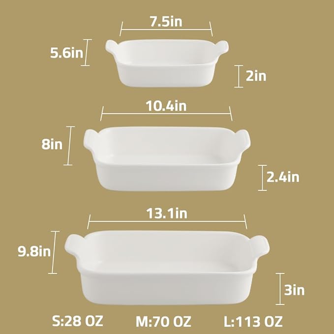 Sweejar Baking Pans Set, Ceramic 9x13 Baking Dish with Handle, Rectangular Casserole Dishes for Oven, Bakeware Sets of 3, Durable Lasagna Pan Deep for Kitchen, Banquet, Wedding Gift(Jade)