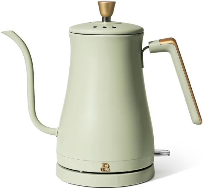 Beautiful 1L Electric Gooseneck Kettle, Precision Pour Spout, 1200W Fast Boil, Auto Shut-Off, Cordless, Stainless Steel, Tea & Coffee Maker with Ergonomic Handle, Matte Finish (Sage Green)
