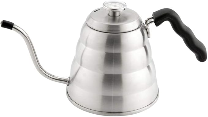 Restaurantware Restpresso 41 Ounce Gooseneck Kettle 1 Dishwashable Pour Over Kettle - With Thermometer Lid Non-Stick Coating Stainless Steel Stovetop Kettle Built-In Handle