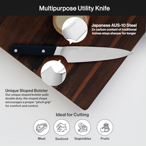Misen 5.5" Utility Knife – High Carbon Japanese AUS-10 Stainless Steel – Hybrid German & Japanese Blade – Precision Kitchen Knife for Professionals & Home Cooks – Ultimate Cutting Performance - White