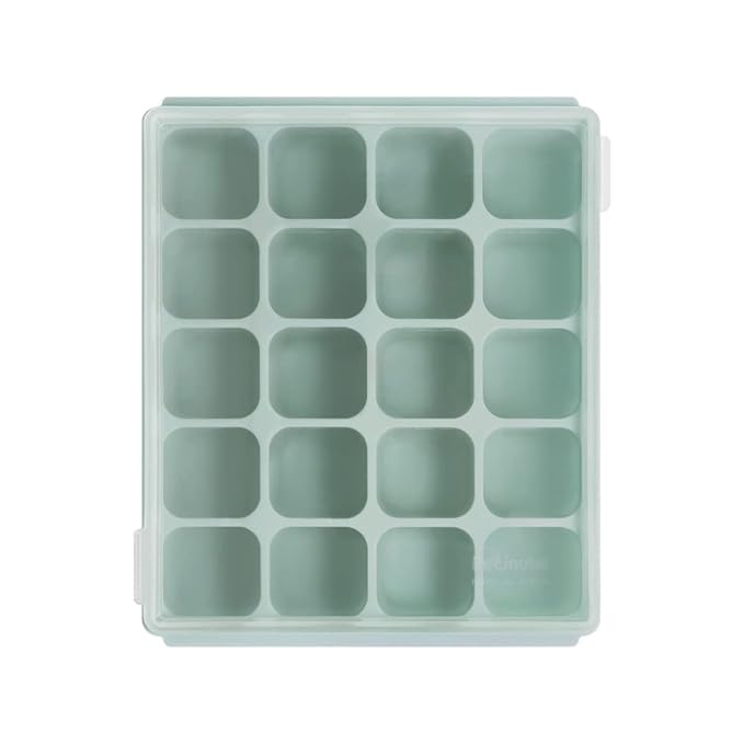 Baby Food Storage Silicone Cubes with Clip-On Lid Freezer Tray Baby Food Soups Purees Ice Safe Design Made in Korea (20cubes 0.8oz, Ocean Blue Set of 2)