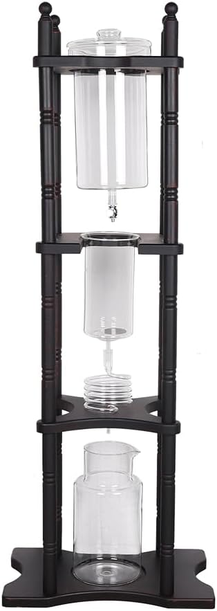 2500ml Cold Brew Coffee Maker, Large Capacity Ice Dripper Coffee Maker, Glass Dutch Coffee Dripper Ice Drip Coffee Tower With Stable Base, Portable Household With Pine Wood amd Handmade Glass
