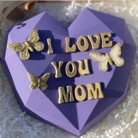 Letter Silicone Molds Alphabet Mold for Chocolate,6 Pcs Letter Number Flowers Butterfly Heart Shaped Fondant Molds for Making Strawberries,Candy,Gummy Cake Decorating
