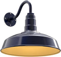 Steel Lighting Co. Gardena Barn Light | Outdoor Wall Mounted | 16" Dome | 11" Gooseneck | Farmhouse Light Made in America | Navy Blue Exterior/Brass Interior