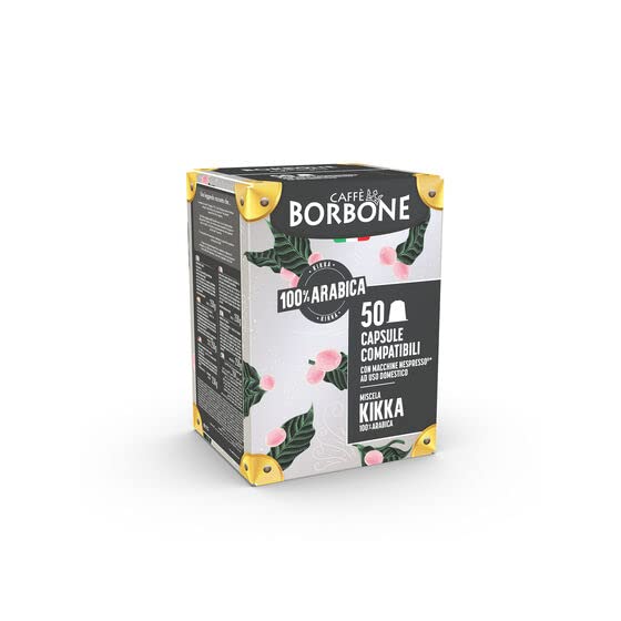 Caffè Borbone Nespresso Compatible Coffee Pods, Kikka 100% Arabica, Freshly Roasted and Packaged in Italy - 50 Individually Wrapped Coffee Pods - NOT Compatible with Vertuo