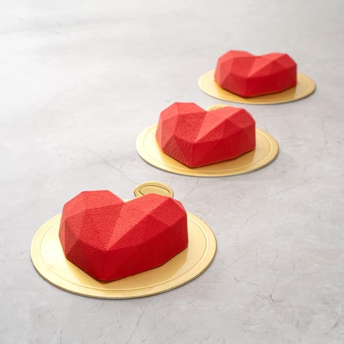 Pastry Tek 8 Cavities Diamond Heart Molds, 10 Oven-Ready Geometric Heart Molds - Flexible, Freezable, White Silicone Heart Baking Molds, Easy Release, For Baking - Restaurantware