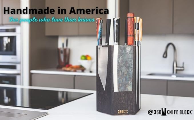 360KB MAX ™ (Bubinga Pomele - Limited Edition 2023) magnetic rotating knife block - w/top slots, capaciy for 20+ knives - largest in the 360 Knife Block ® family.