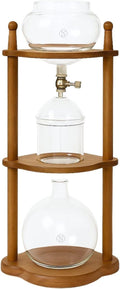 Nispira Cold Brew coffee Maker Ice Coffee Drip Machine with Advanced Slow Drip Technology Borosilicate Glass with Wood Tower, 6-8 Cup, Brown