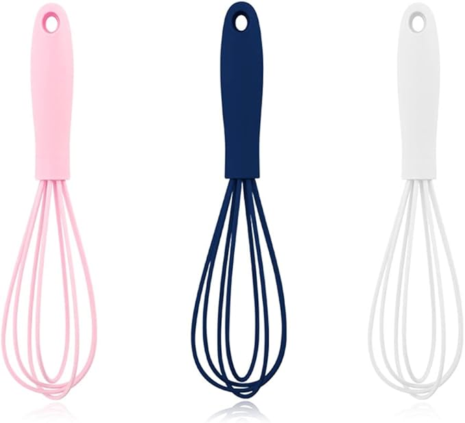 3 Pcs Premium Colorful Kitchen Mini Silicone Whisks - Mini Whisk Set Egg Beater for Stirring Cooking Baking, Tiny Silicone Balloon Wire Whisk, Milk Frother Kitchen Utensils Gadgets