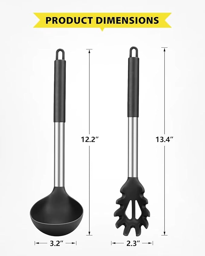 AR3T Home Essentials Silicone Pasta Fork and Ladle Spoon Set, Large Non-Stick Kitchen Utensils for Cooking, Serving