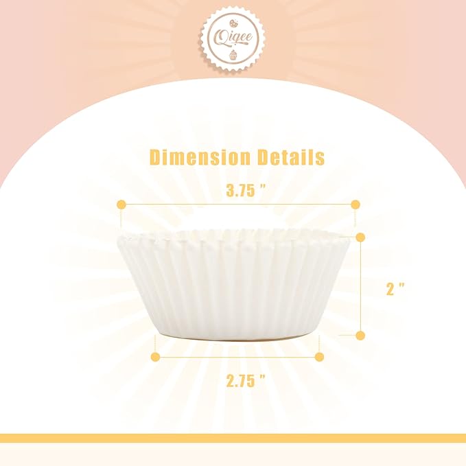 qiqee 300 Count Jumbo Cupcake Liners White Muffin Liners Food Grade Baking Cups Paper No Smells（Large Size）