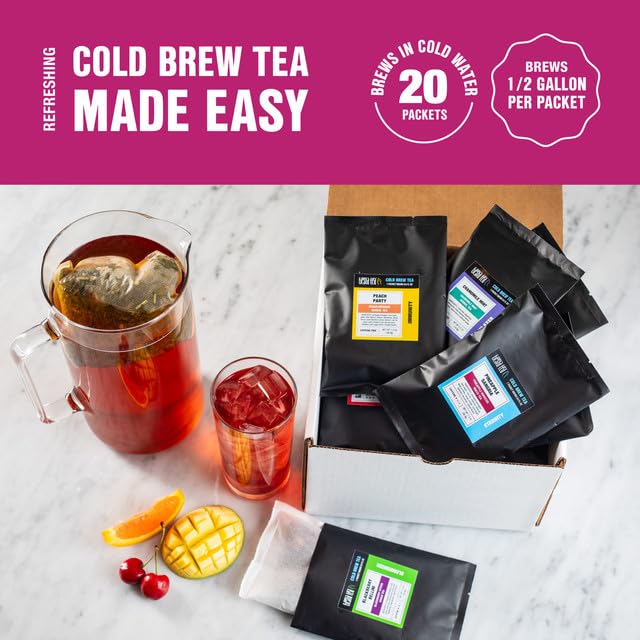 Tiesta Tea - 20 Pack Cold Brew Variety, Loose Leaf, Premium Blend, High to Non-Caffeinated, Assorted Tea Sample Set, Cold Brew Packets, Brews 64oz Pitcher Per Bag (Pack of 20)