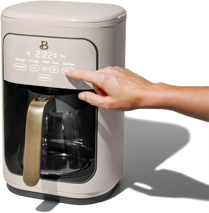 Beautiful 14-Cup Programmable Coffee Maker, Touch-Activated Display, Auto Brew with 3 Flavor Options (Porcini Taupe)