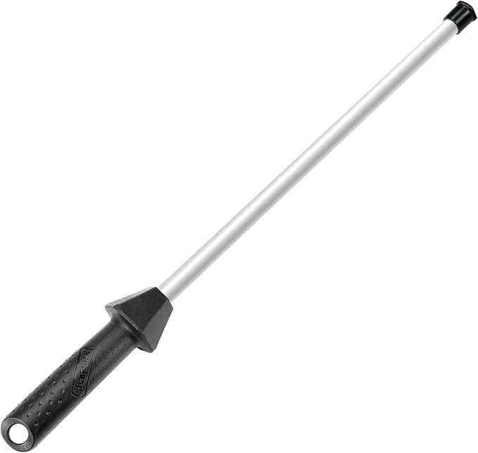 Total L.17.5-Inch/Rod L.12-Inch 3000-Grit Ceramic Sharpening Steel with Built-In Angle Guides and Anti-Breaking Cap, Sharpening Rod, Knife Steel, Ceramic Honing rod, Chaira Afilador Cuchillos