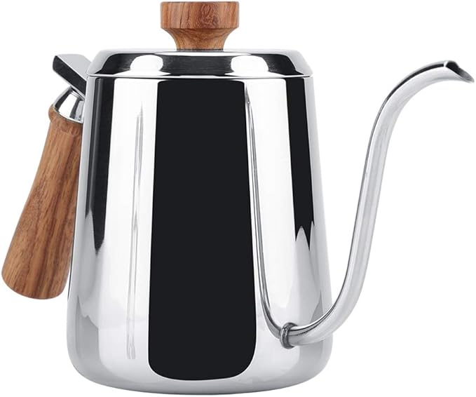 Joyzan Gooseneck Kettle, Stovetop Tea Maker Wood Anti Hot Handle Pour Over Stainless Steel Water Pot Coffee Teapot Drip Long Spout Home Kitchen Gas Stove Tops French Press Brewing Camping 350ml