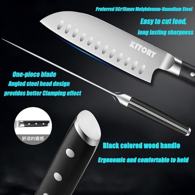 Kitory Santoku Knife 7", Full Tang Pakkawood Handle, Japanese Kitchen Chopping Knife for Vegetables fruit and cheese, Forged German High Carbon Steel, 2024 Gifts-Metadrop Series