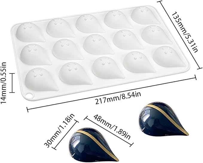 mostsom Silicone Water Droplet Molds 15-Cavity Dessert Mold for Chocolate, Mousse, Jelly, Cake Decorations, Baking Tools (D_ Water Droplet)