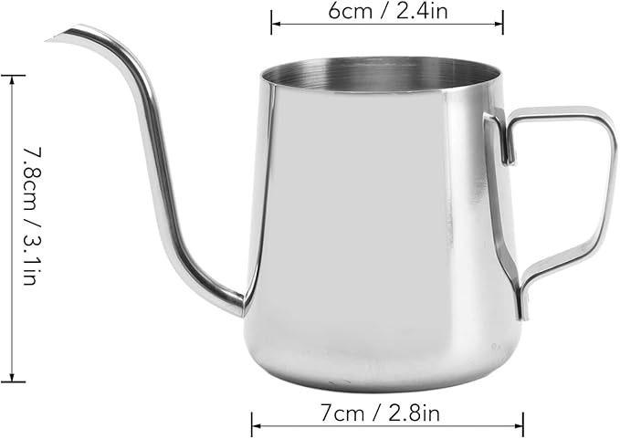 Pour Over Coffee Kettle, Stainless Steel Gooseneck Spout Pour Over Coffee Kettle Long Narrow Drip Spout Coffee Tea Pots for Pour Over Coffee, Home Brewing, Camping (8.5oz, Silver)