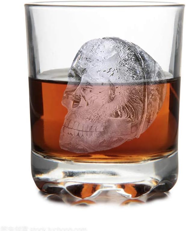 CHIYAN Skull Ice Mold Silicone - Set of 6 Large 3D Ice Cube Molds, 2.3x2.3 Inch Flexible Silicone Freezer Tray, Whiskey Cubes Mold Skull for Party Cocktails Champagne and Drinks