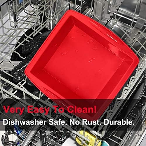 Walfos Silicone Square Cake Pan, 8 inch, Red, BPA Free, Non-Stick, Perfect for Brownies, Cakes, Bread, Pies, and Lasagna, Set of 2
