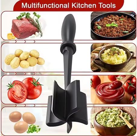 Meat Chopper, Hamburger Grinder, Premium Heat Resistant Smasher for Ground Beef, Burger Grinder Nylon Potato Mix Tool, Meat & Poultry Tenderizers, Non Stick, (Black)