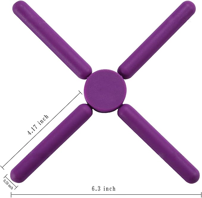 3/Pack Foldable Trivets Silicone, FENGCHEN Folding Trivets, Non-Slip Collapsible Cross Compact Design Expandable Silicone Pot Holder,Violet