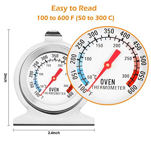 in Oven Thermometer for Grill Smoker BBQ 50-300°C/100-600°F, Instant Read Precision Stainless Steel Electric/Gas Oven Thermometers, Analog Thermometer Gauge for Kitchen Cooking Baking