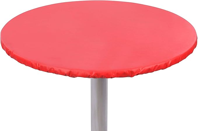 Yourtablecloth Heavy Duty Vinyl Round Fitted Tablecloth (Table Cover) with Flannel Backing Vibrant Colors Elasticized Tablecloth Great for Indoor and Outdoor Dining and Playing Cards 42” Ruby Red